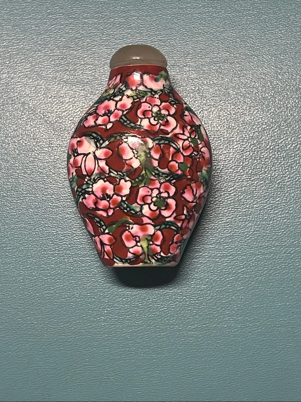 Decorative Floral Cloisonné Accent Bottles - Pink Floral on Red & Teal